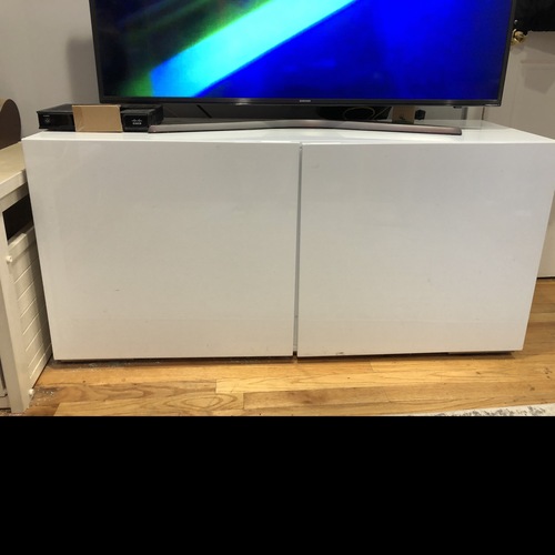 Used CB2 Fuel White Lacquer Credenza for sale on AptDeco
