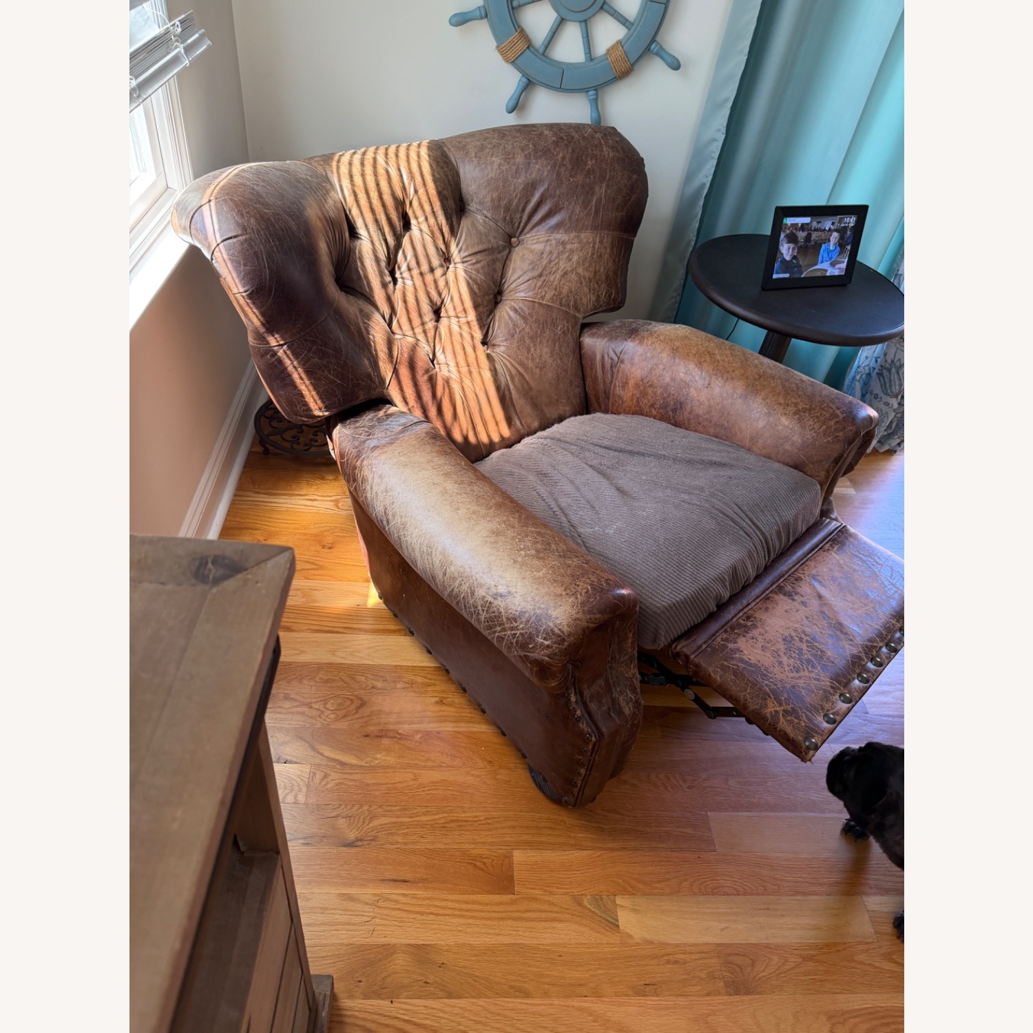 Restoration Hardware Dark Brown Leather Recliner - image-2