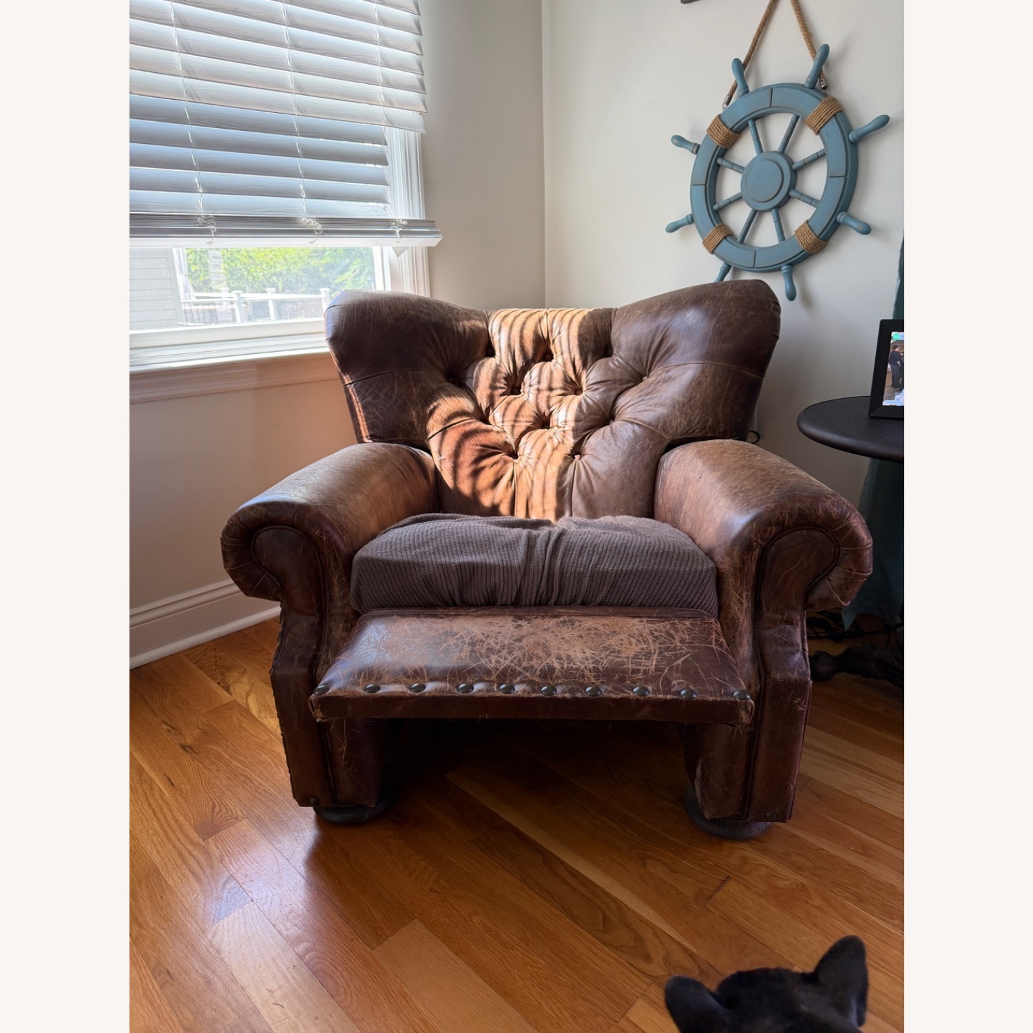 Restoration Hardware Dark Brown Leather Recliner - image-4