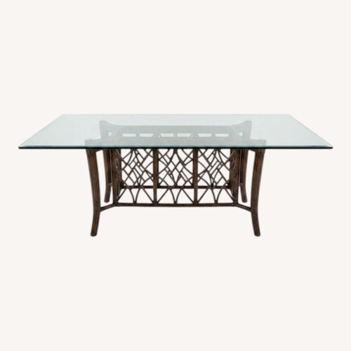 Used Vintage Dark Brown Dining Table with Glass Top for sale on AptDeco