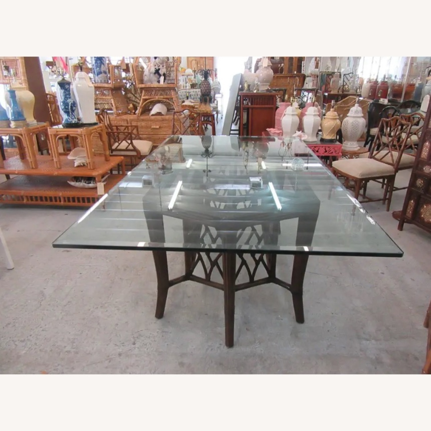 Vintage Dark Brown Dining Table with Glass Top - image-2