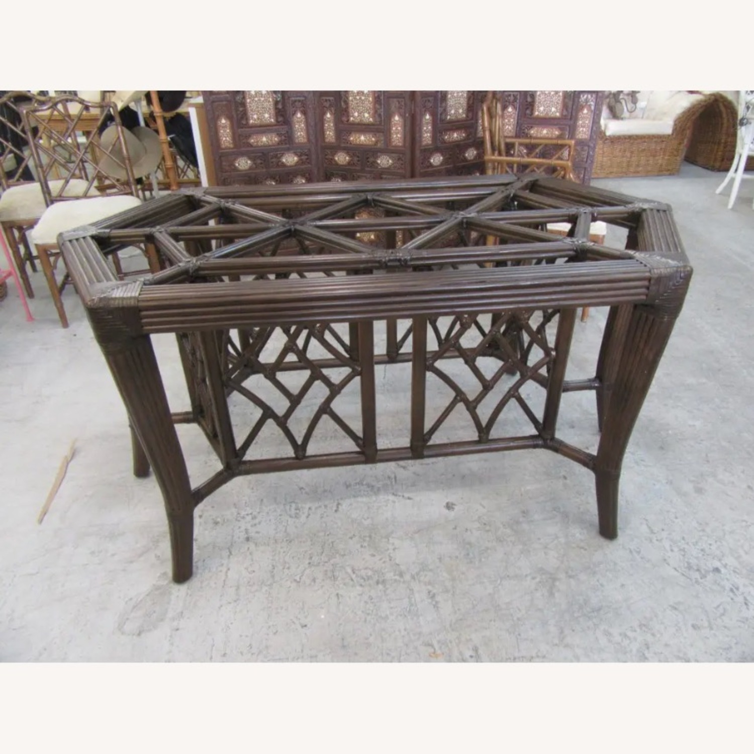 Vintage Dark Brown Dining Table with Glass Top - image-4