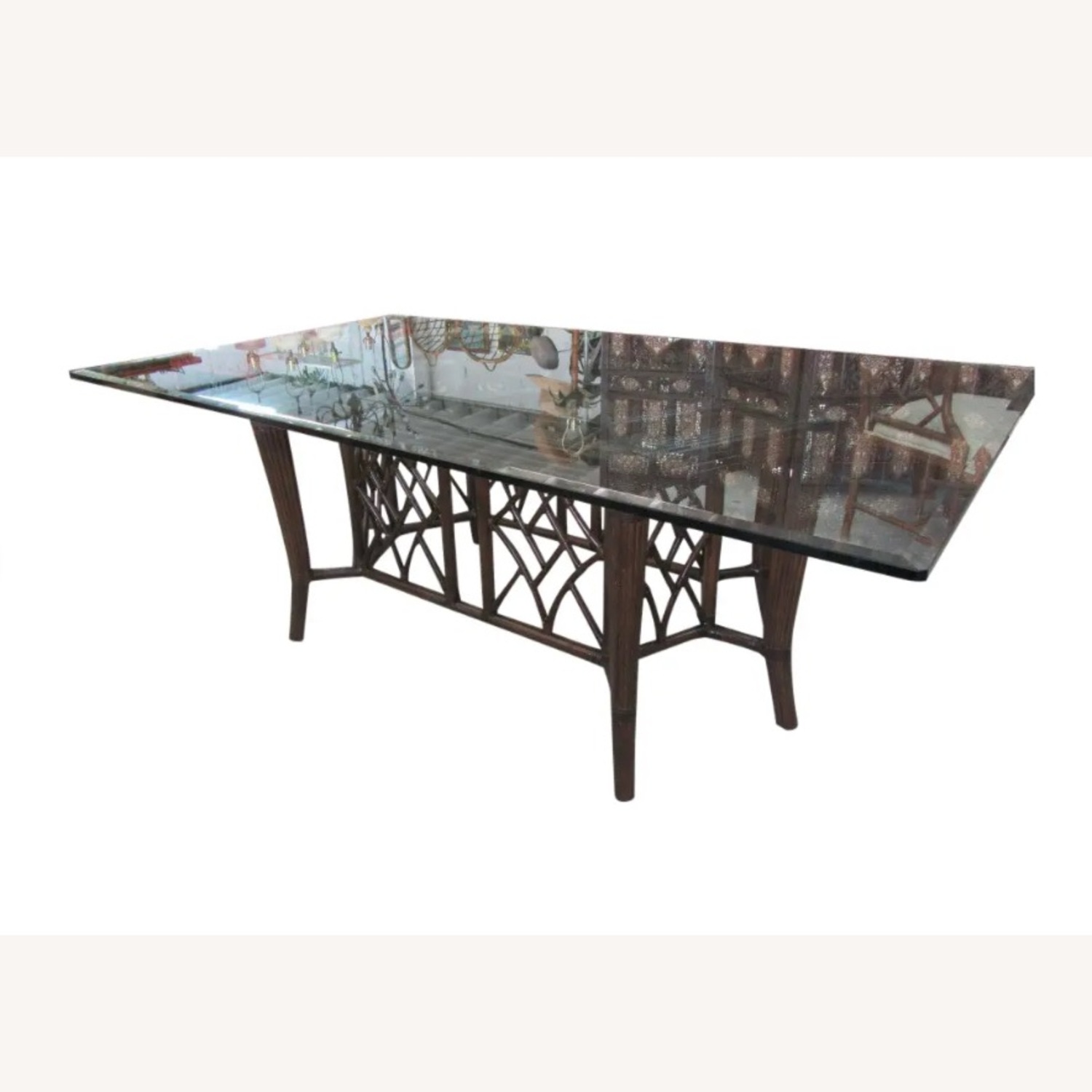 Vintage Dark Brown Dining Table with Glass Top - image-1