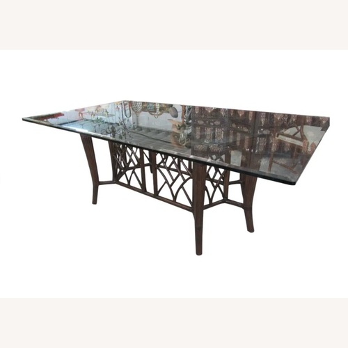 Used Vintage Dark Brown Dining Table with Glass Top for sale on AptDeco
