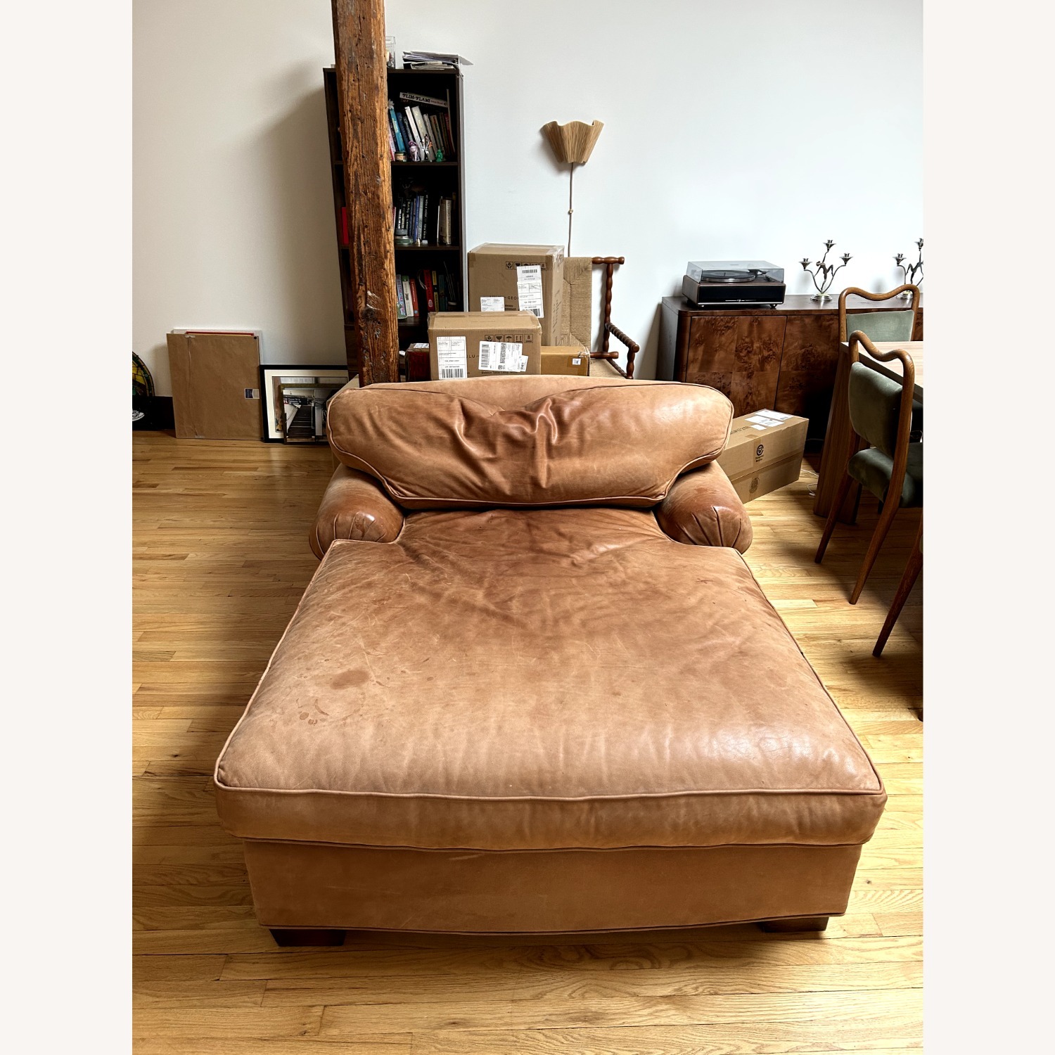 Vintage Warm Tan Distressed Leather Lounge - image-1