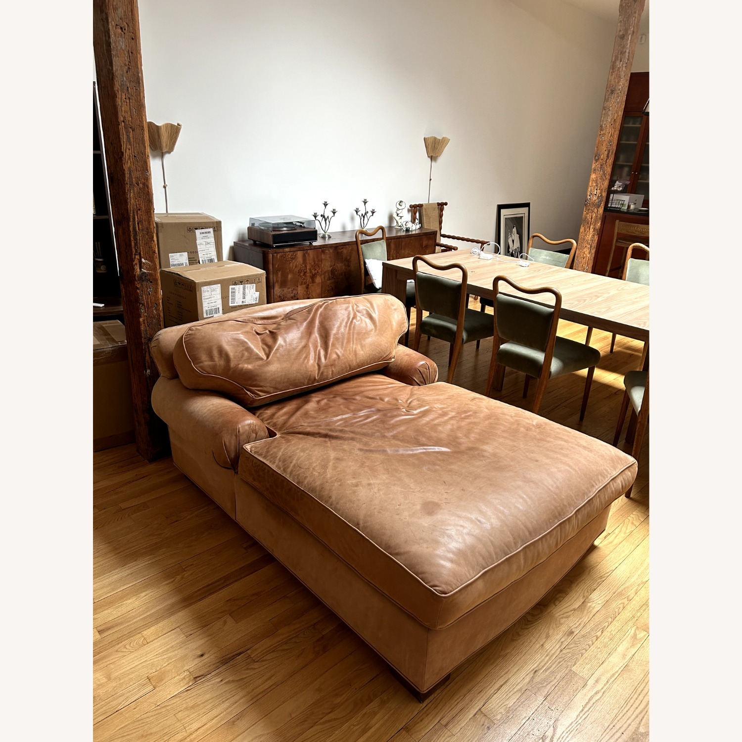 Vintage Warm Tan Distressed Leather Lounge - image-4