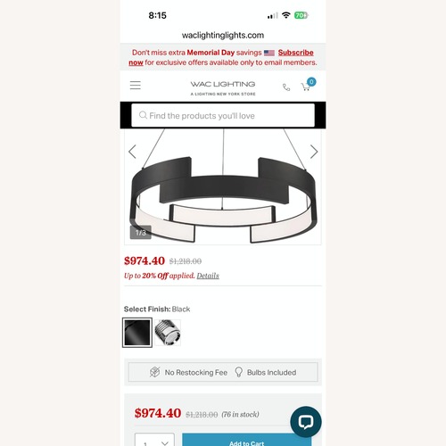 Used Black Metal Ceiling Lamp for sale on AptDeco