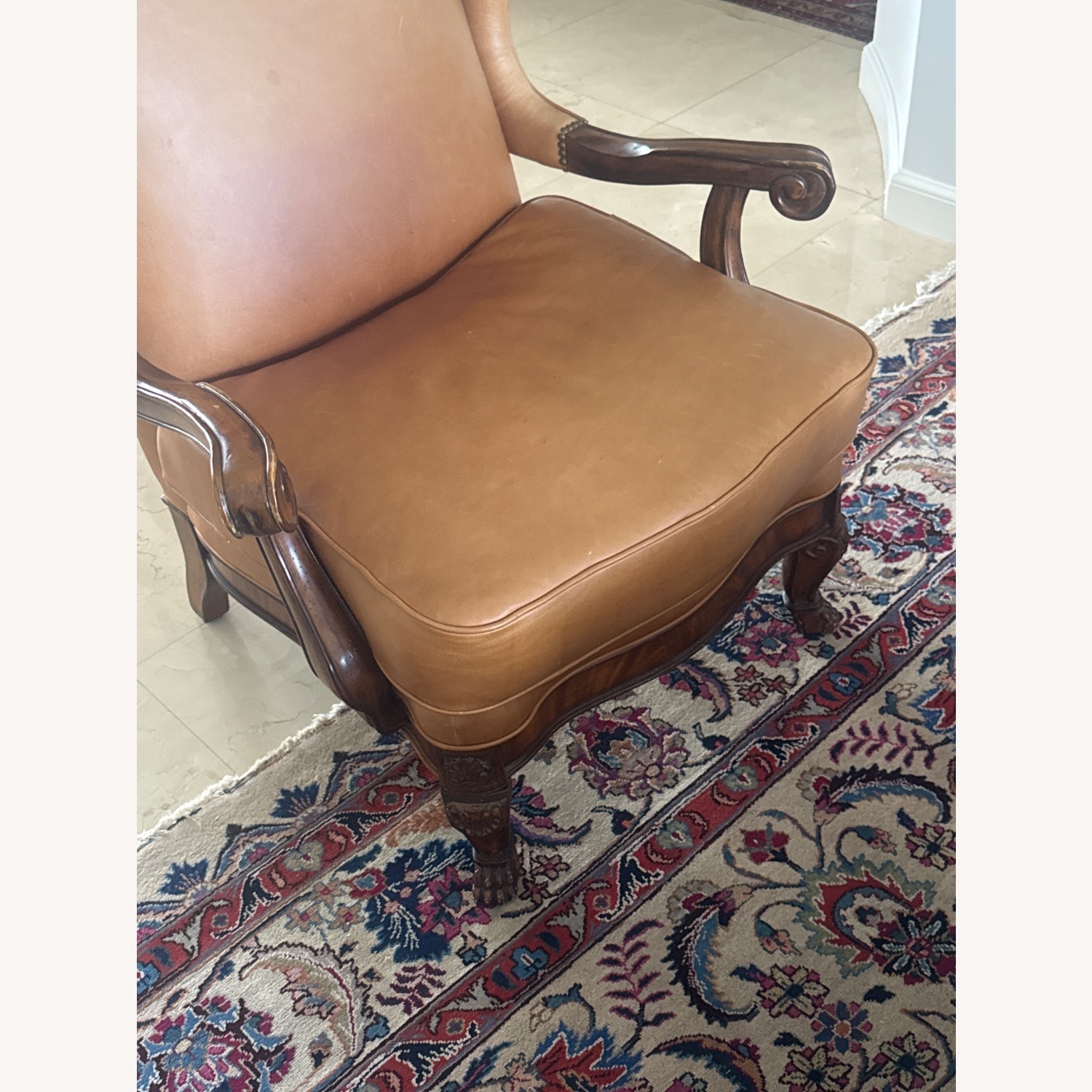 Vintage/Antique Light Brown Leather Accent Chair - image-2