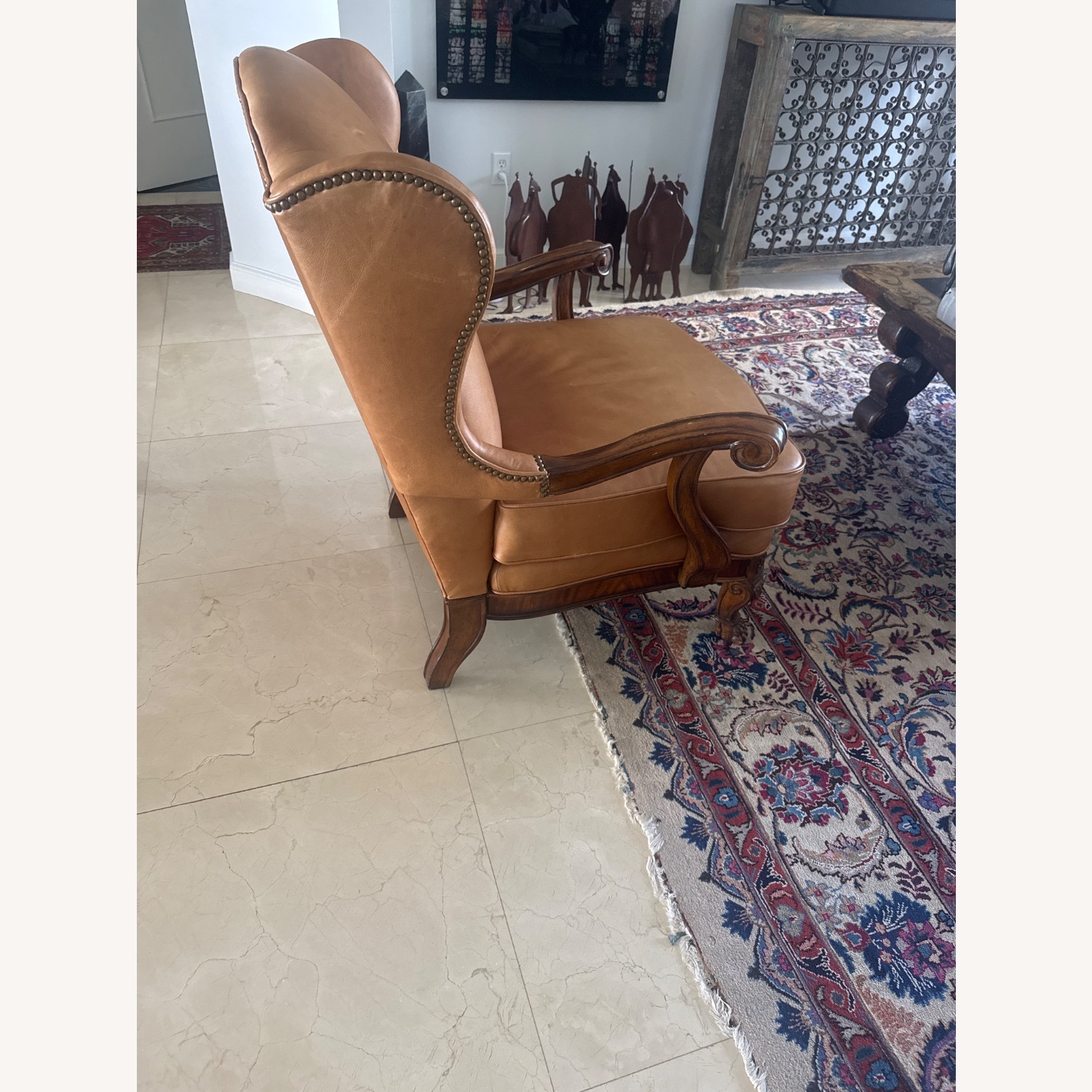 Vintage/Antique Light Brown Leather Accent Chair - image-3