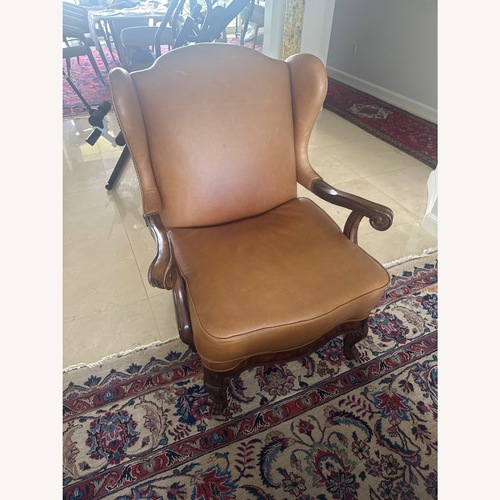 Used Vintage/Antique Light Brown Leather Accent Chair for sale on AptDeco