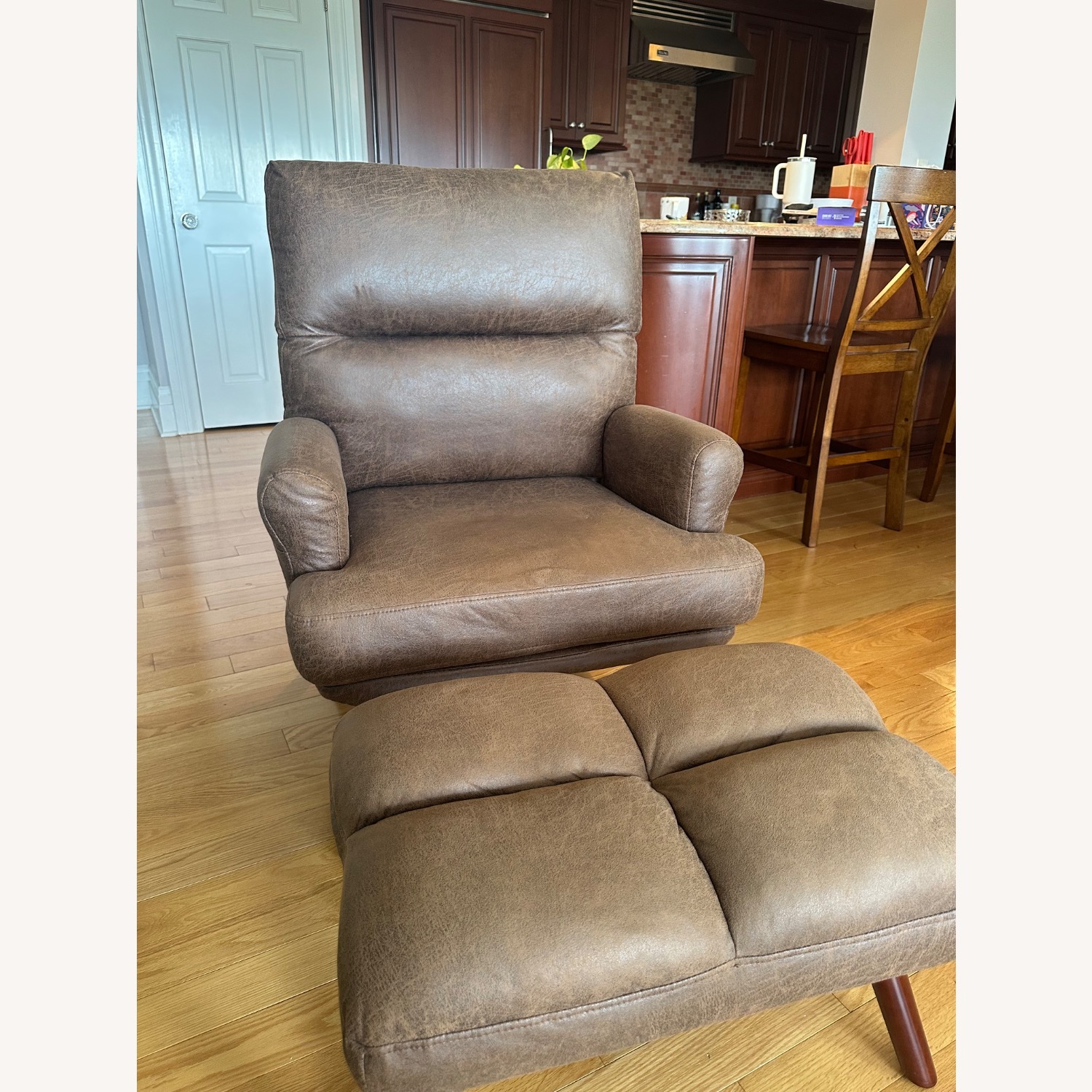Brevick Faux Leather Accent Chair and Ottoman - image-2