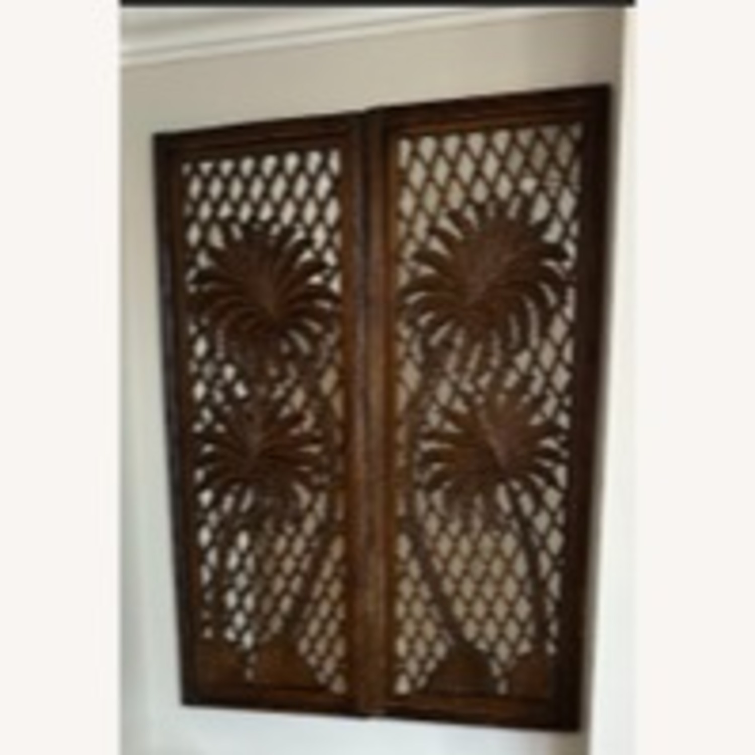 Vintage Carved Wood Palm Mirrored Wall Panels - image-4