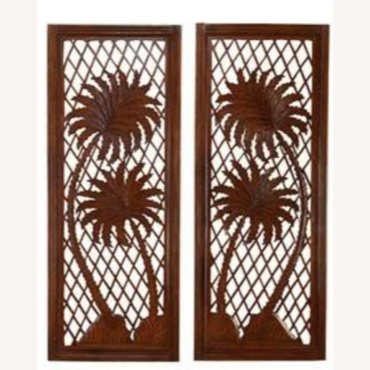 Vintage Carved Wood Palm Mirrored Wall Panels - image-3