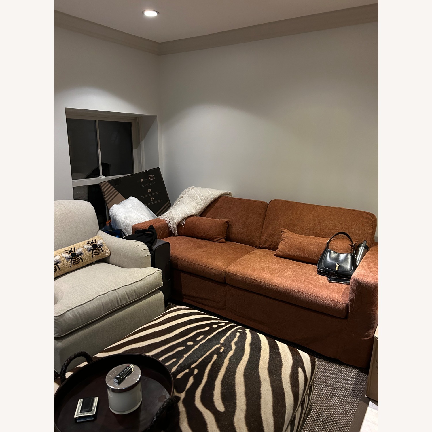 Rust Linen Blend 3-Seater Couch - image-1