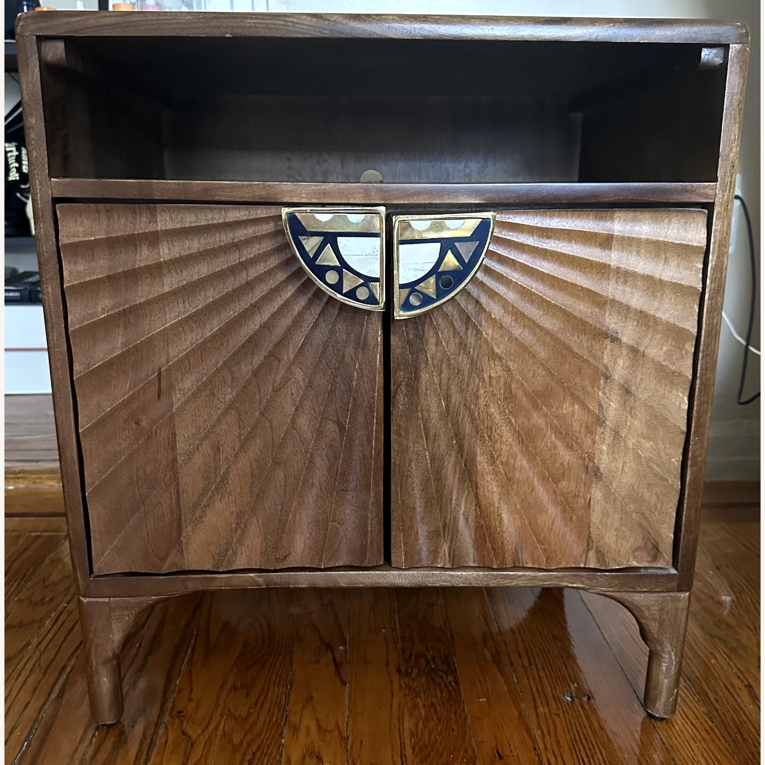 Anthropologie Dark Brown Wood Nightstand - image-1