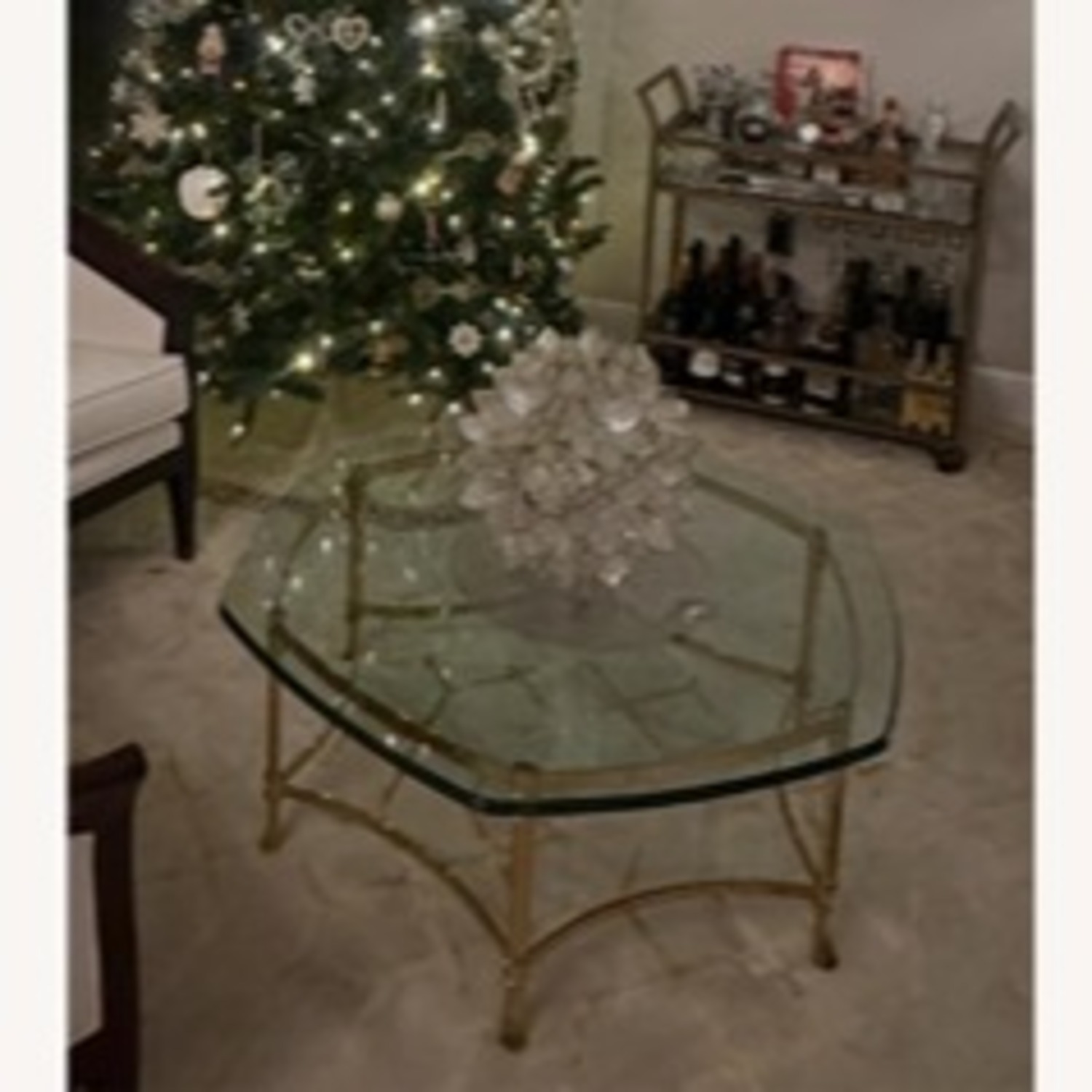 Mid Century Modern Brass Hexagon Glass Coffee Table - image-3
