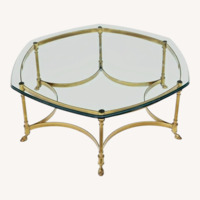 Mid Century Modern Brass Hexagon Glass Coffee Table