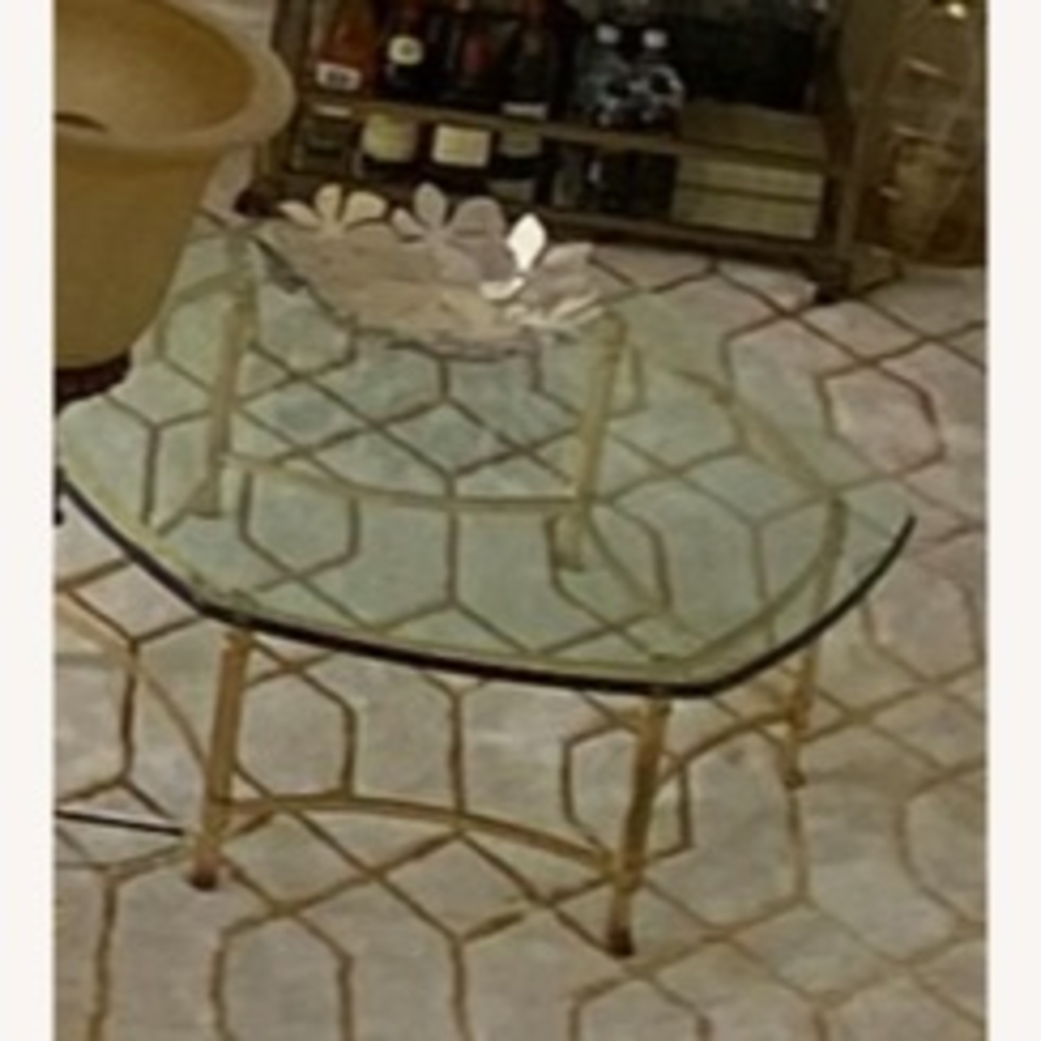 Mid Century Modern Brass Hexagon Glass Coffee Table - image-2
