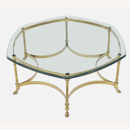 Used Mid Century Modern Brass Hexagon Glass Coffee Table for sale on AptDeco