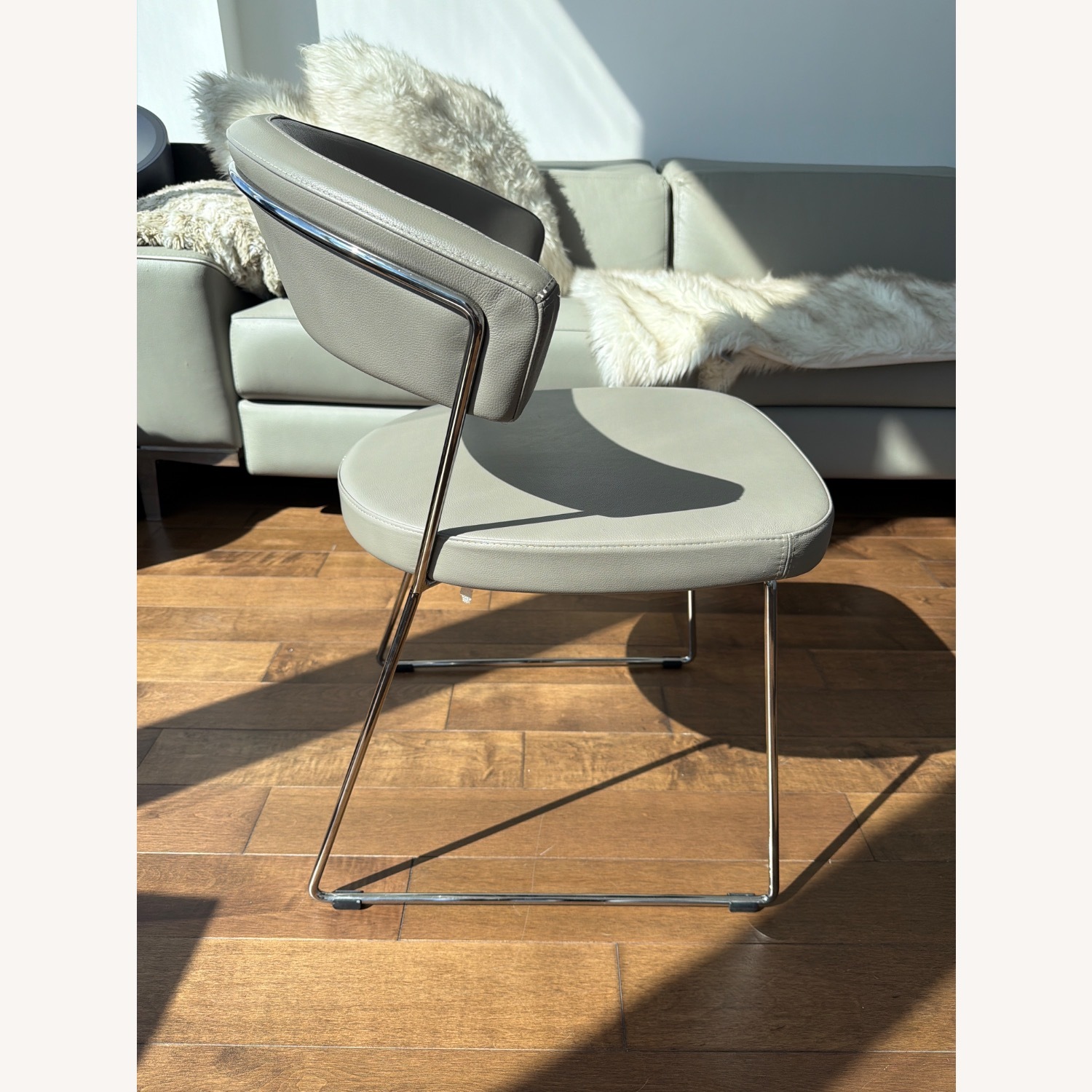 Calligaris Connubia Light Gray Leather Dining Chairs - image-3