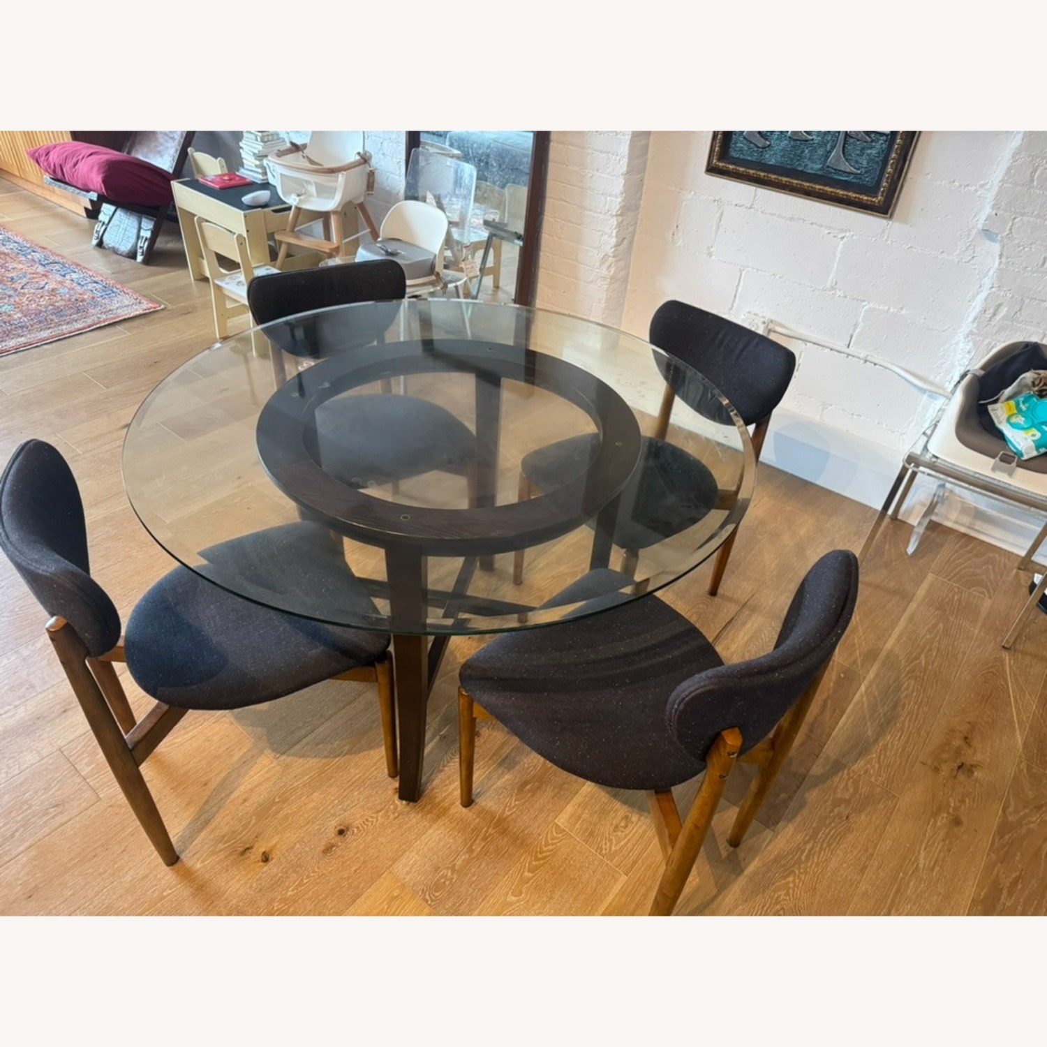 Crate & Barrel Glass Top Dining Table Seats 4-6 - image-5