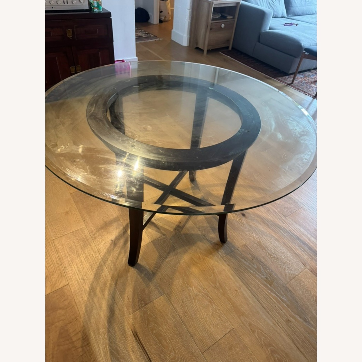 Crate & Barrel Glass Top Dining Table Seats 4-6 - image-3