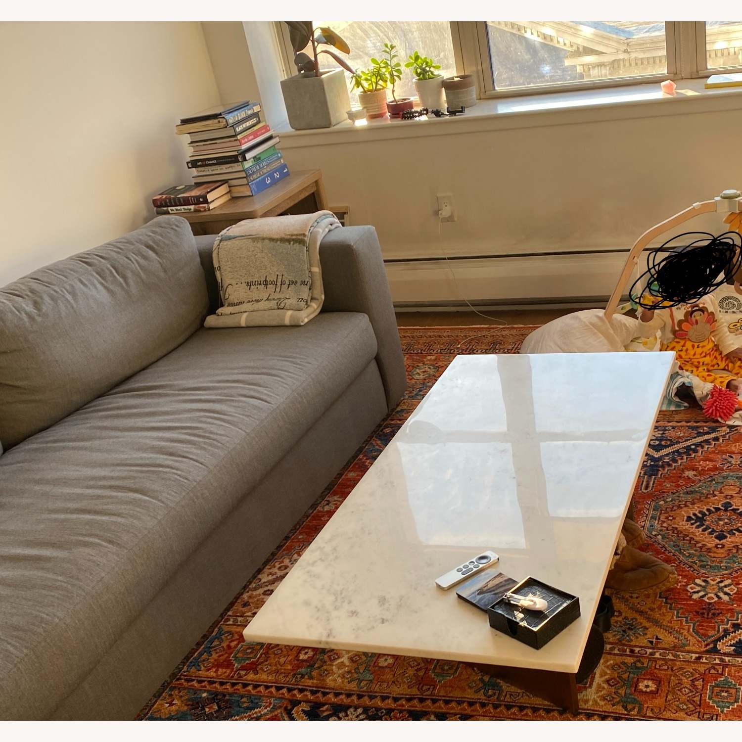 CB2 White Marble Coffee Table - image-3