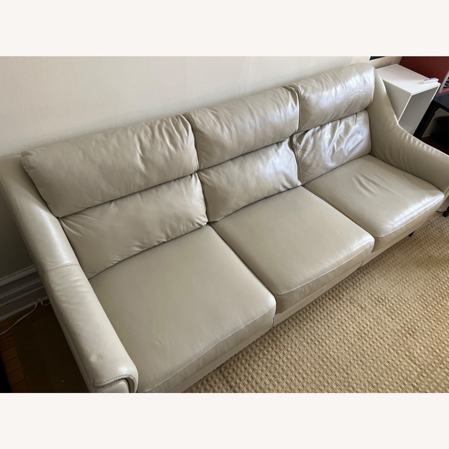 Raymour & Flanigan Beige Genuine Leather Sofa - image-1