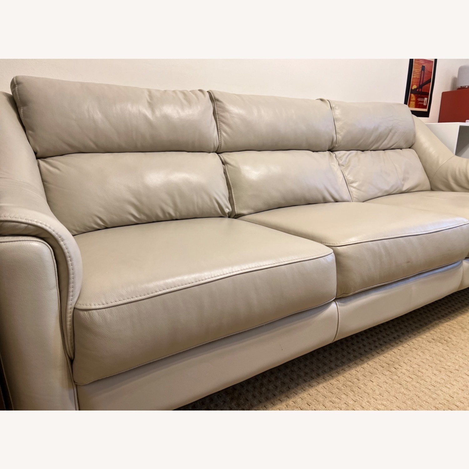 Raymour & Flanigan Beige Genuine Leather Sofa - image-2