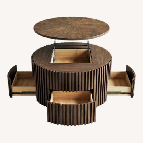 Used Round Walnut Lift-Top Coffee Table with Storage for sale on AptDeco