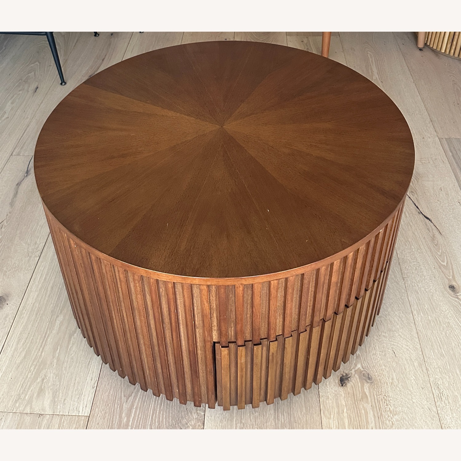 Round Walnut Lift-Top Coffee Table with Storage - image-4