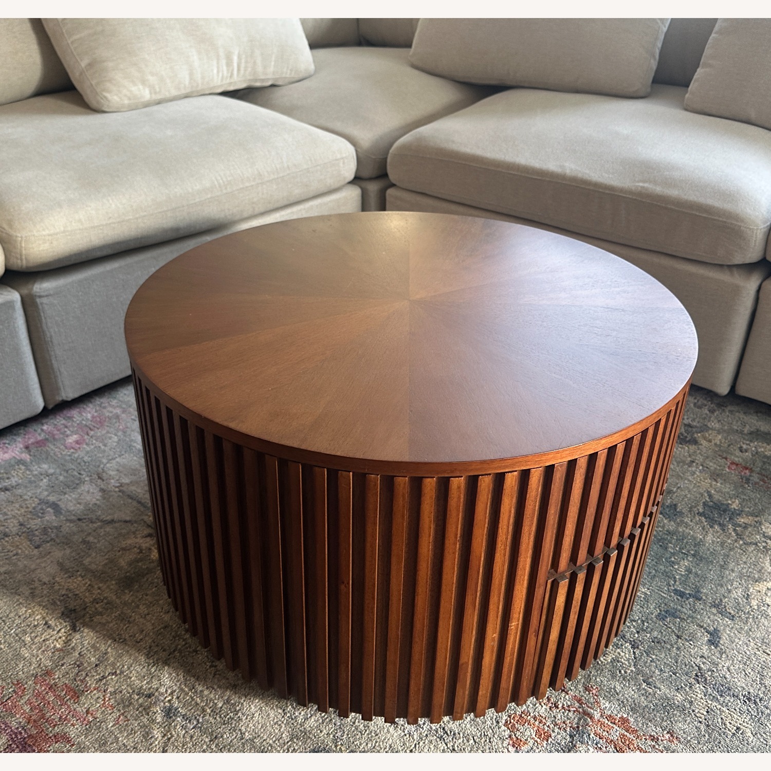 Round Walnut Lift-Top Coffee Table with Storage - image-6