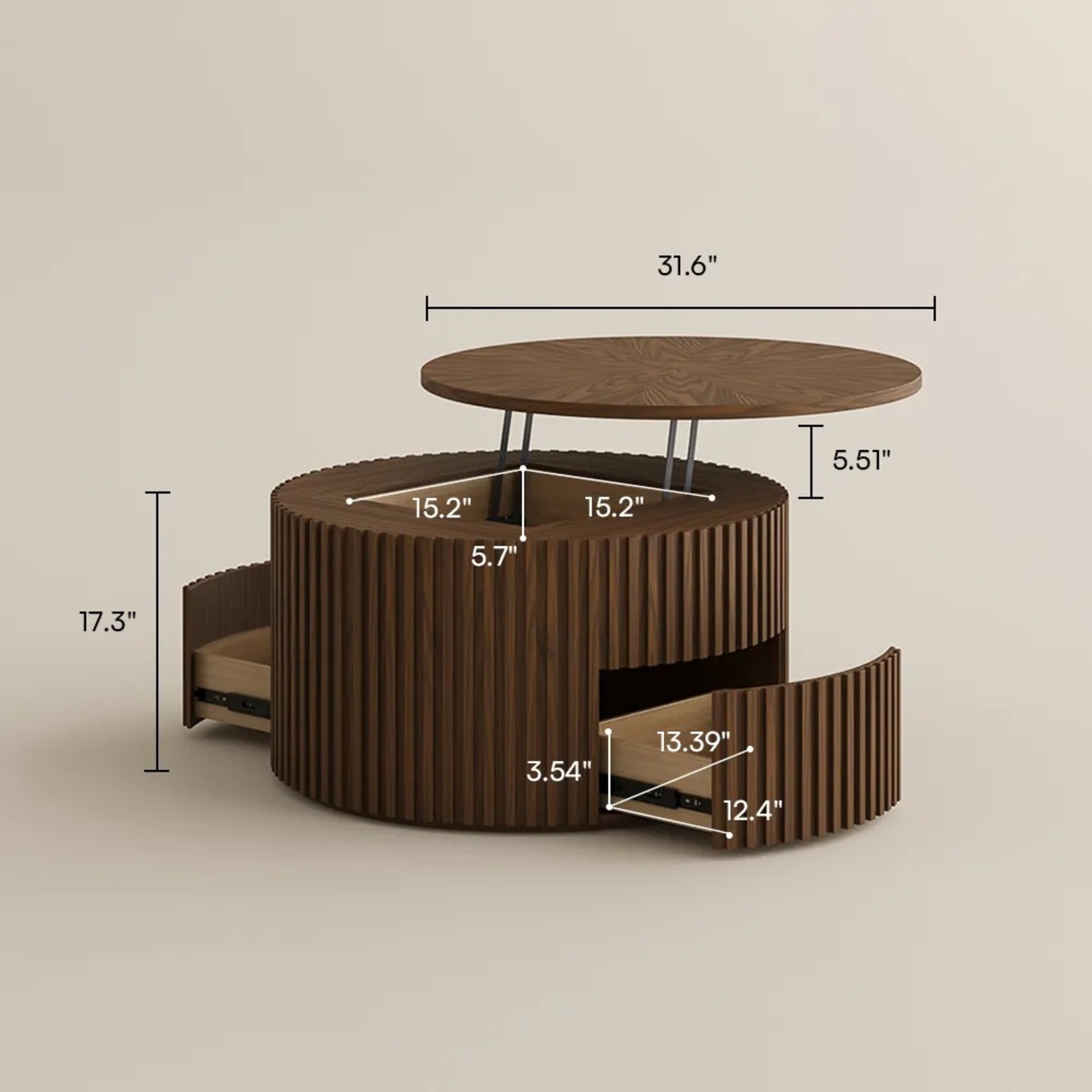 Round Walnut Lift-Top Coffee Table with Storage - image-2