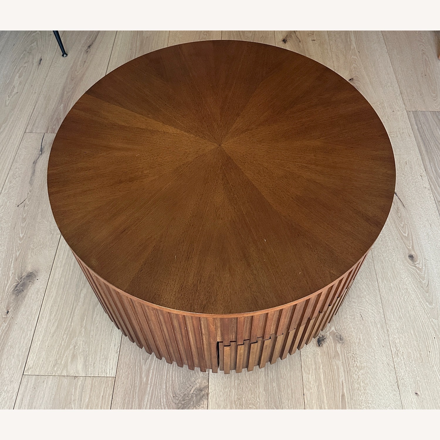 Round Walnut Lift-Top Coffee Table with Storage - image-3