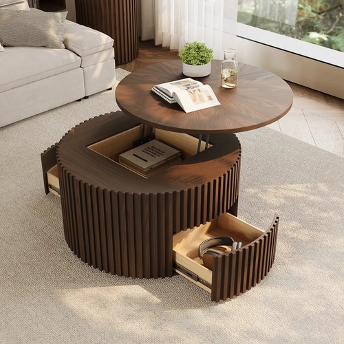 Used Round Walnut Lift-Top Coffee Table with Storage for sale on AptDeco
