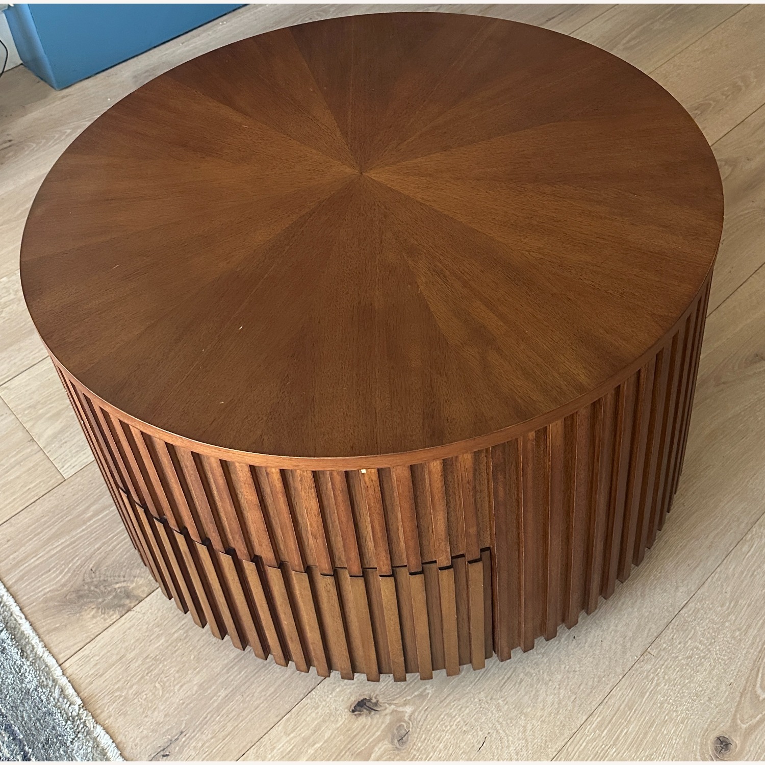 Round Walnut Lift-Top Coffee Table with Storage - image-5