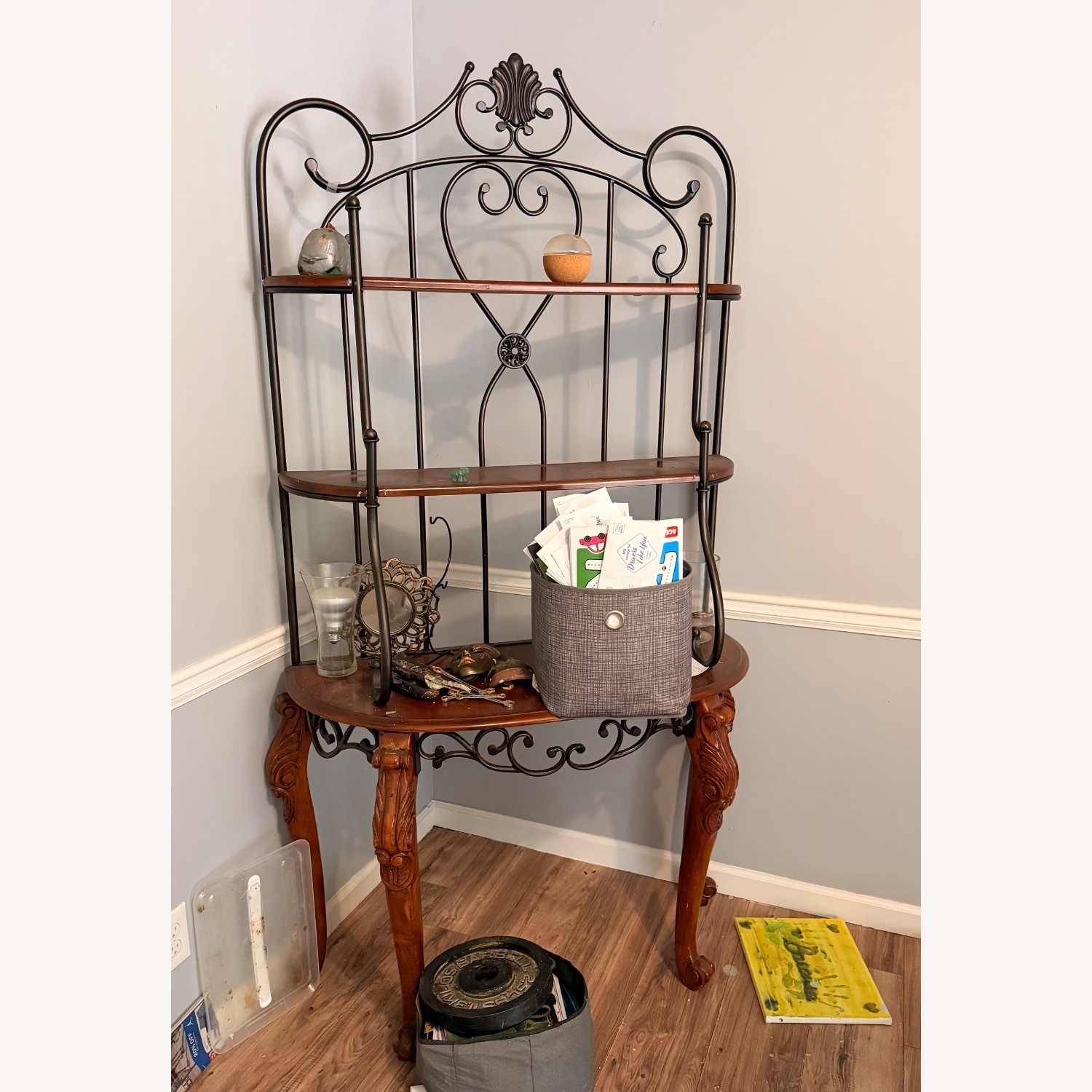 Ornate Metal & Wood Bakers Rack/ Display Shelf - image-2