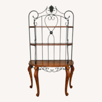 Ornate Metal & Wood Bakers Rack/ Display Shelf