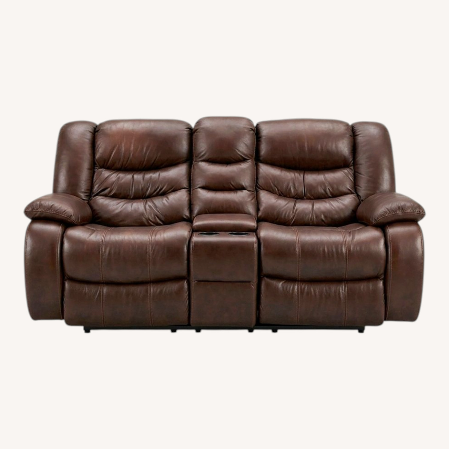 Dark Brown Leather Loveseat - image-0