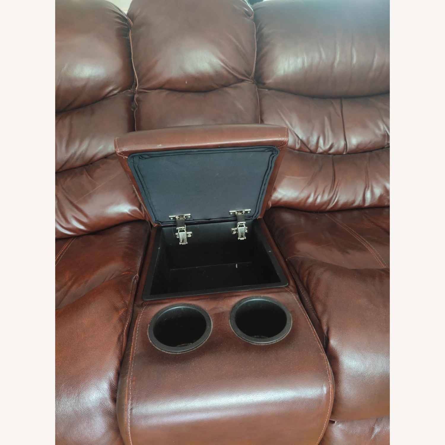 Dark Brown Leather Loveseat - image-3