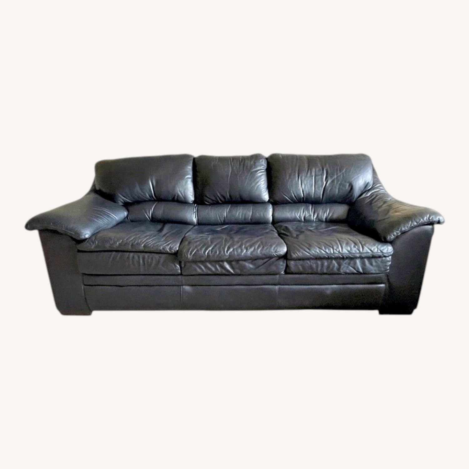 Midnight Blue Leather Sleeper Sofa - image-0