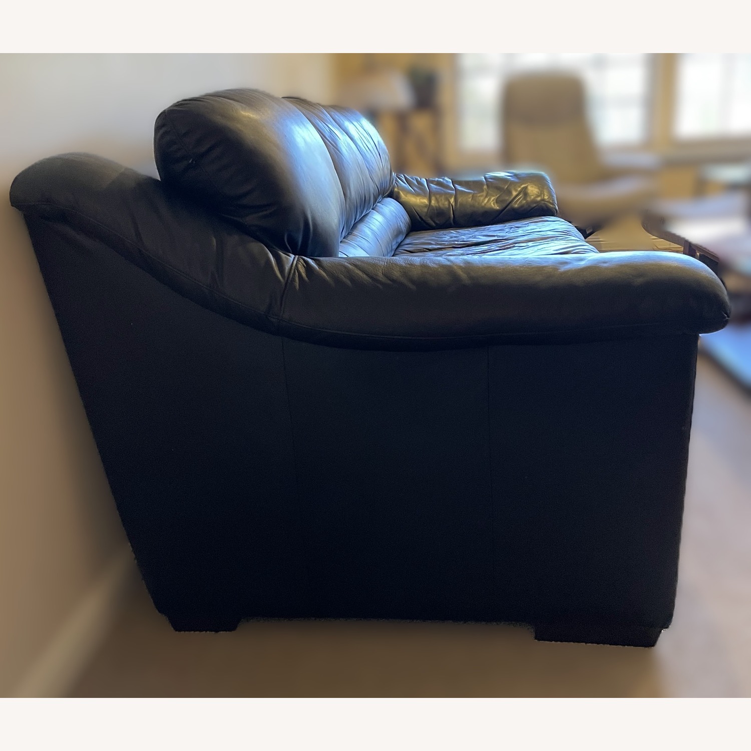Midnight Blue Leather Sleeper Sofa - image-5