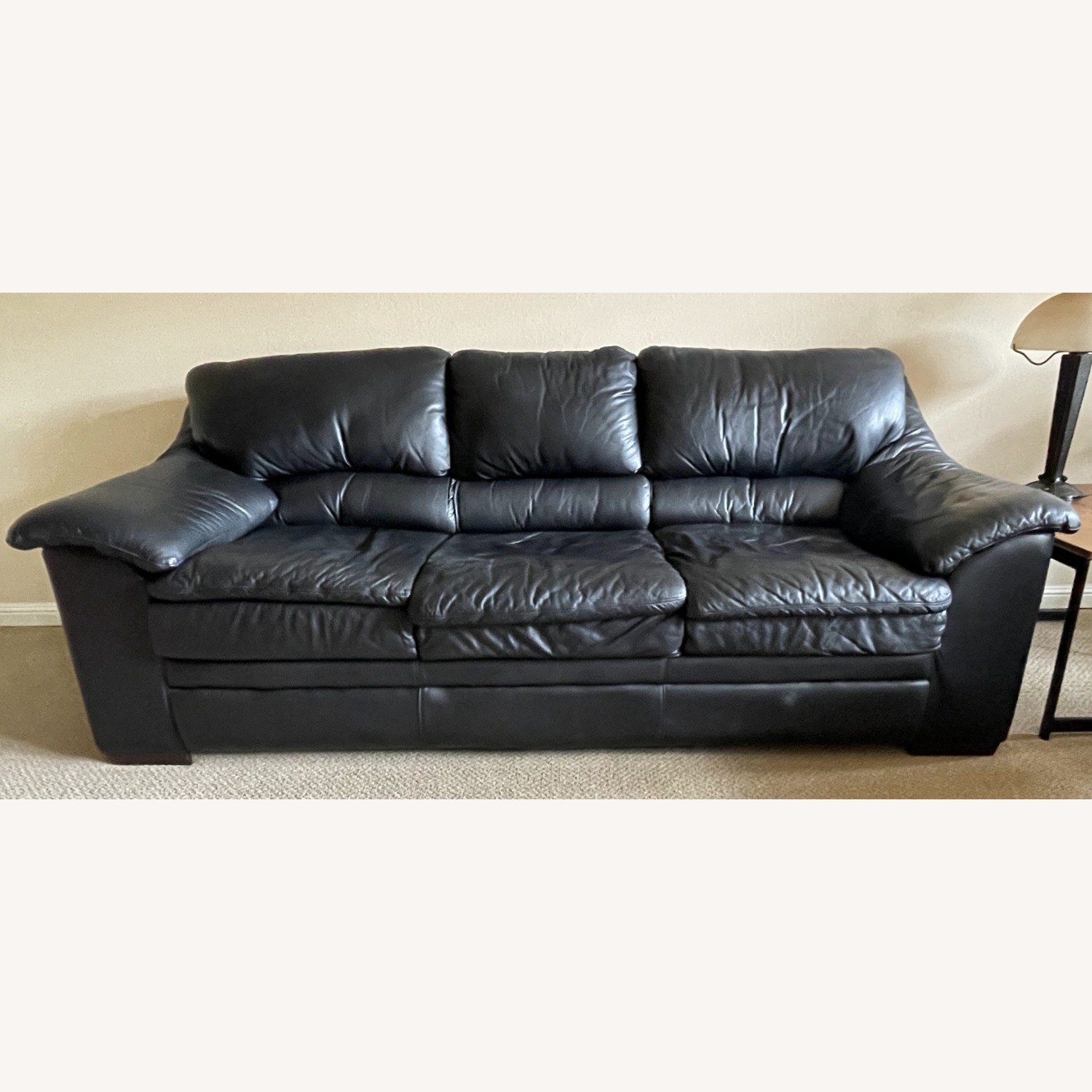 Midnight Blue Leather Sleeper Sofa - image-2