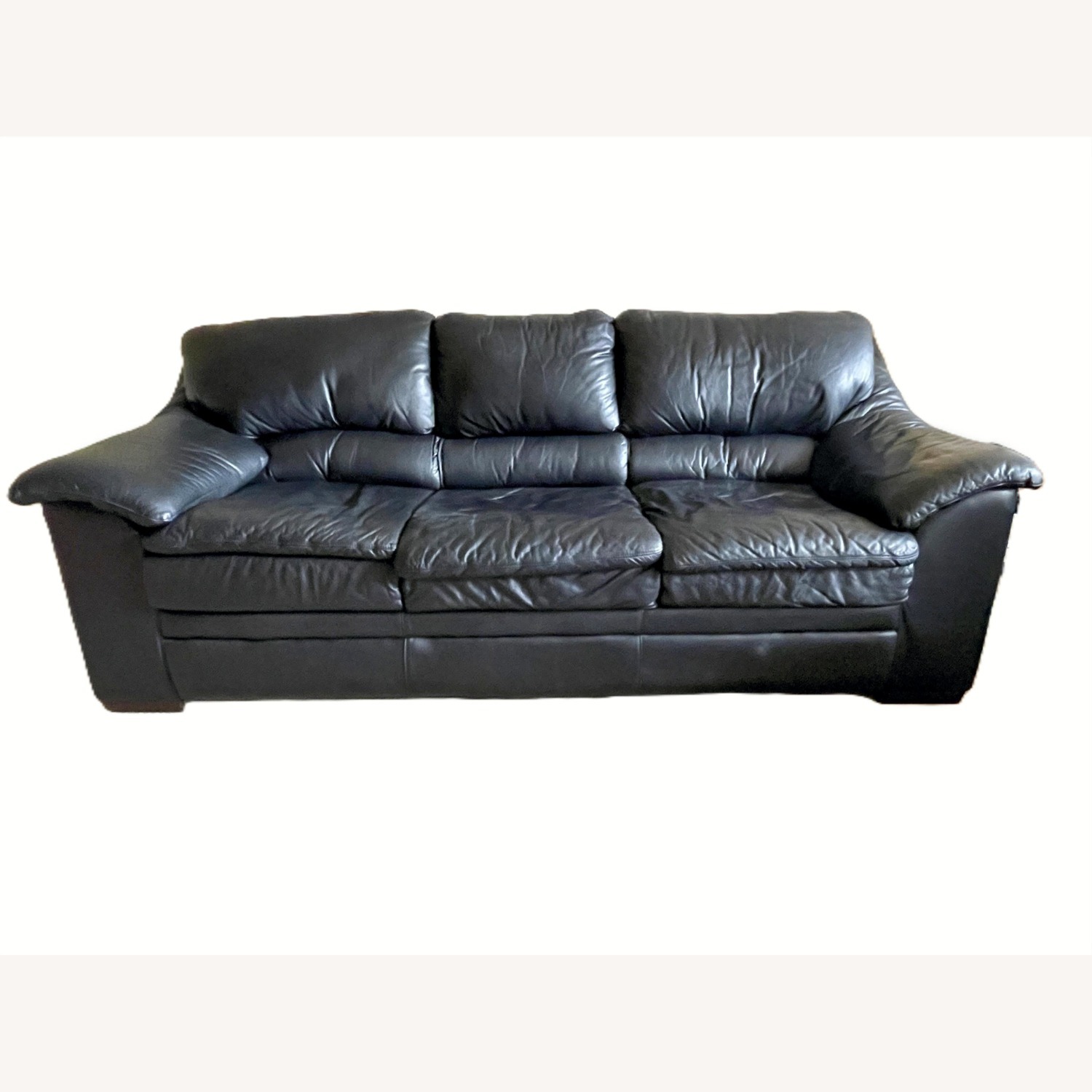 Midnight Blue Leather Sleeper Sofa - image-1