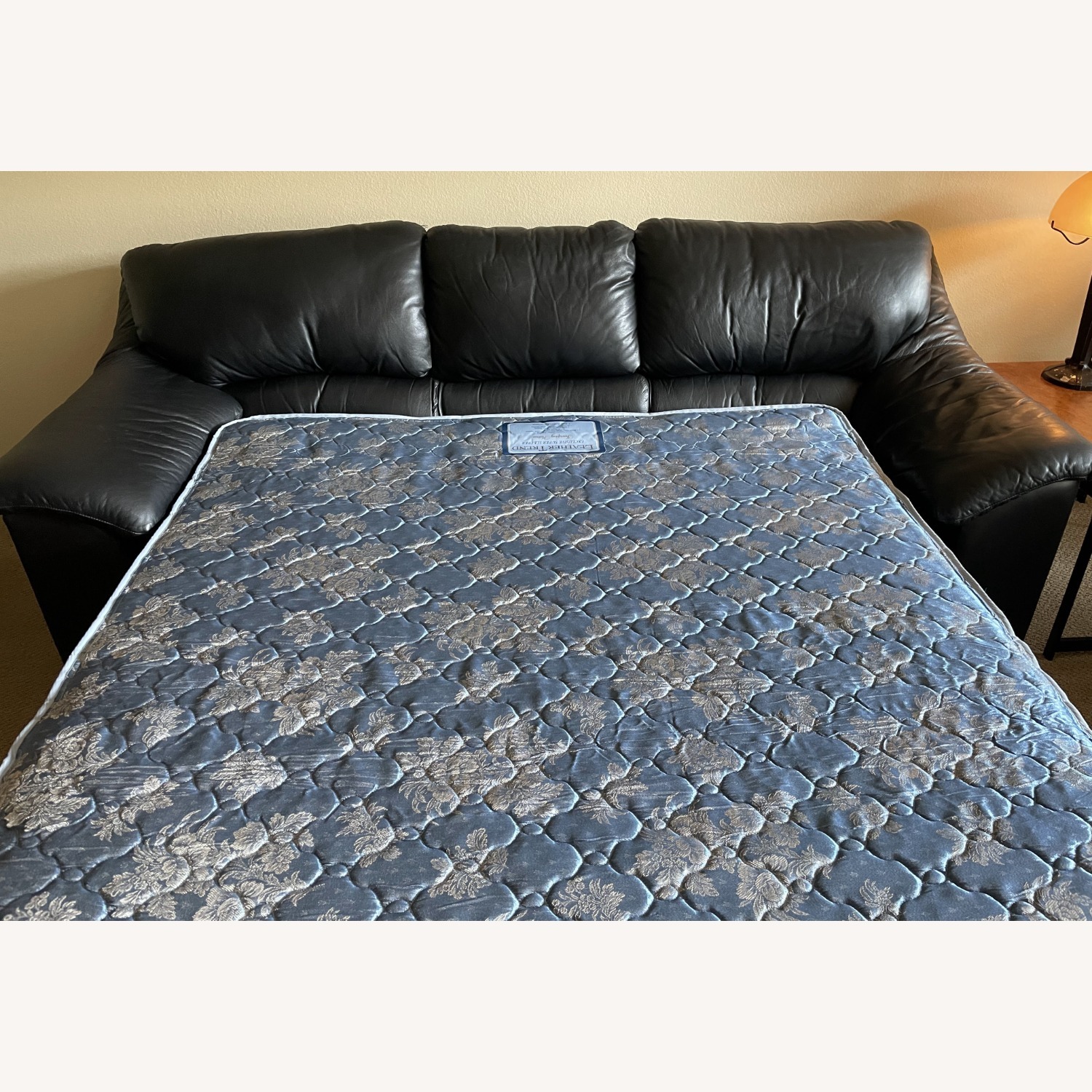 Midnight Blue Leather Sleeper Sofa - image-4