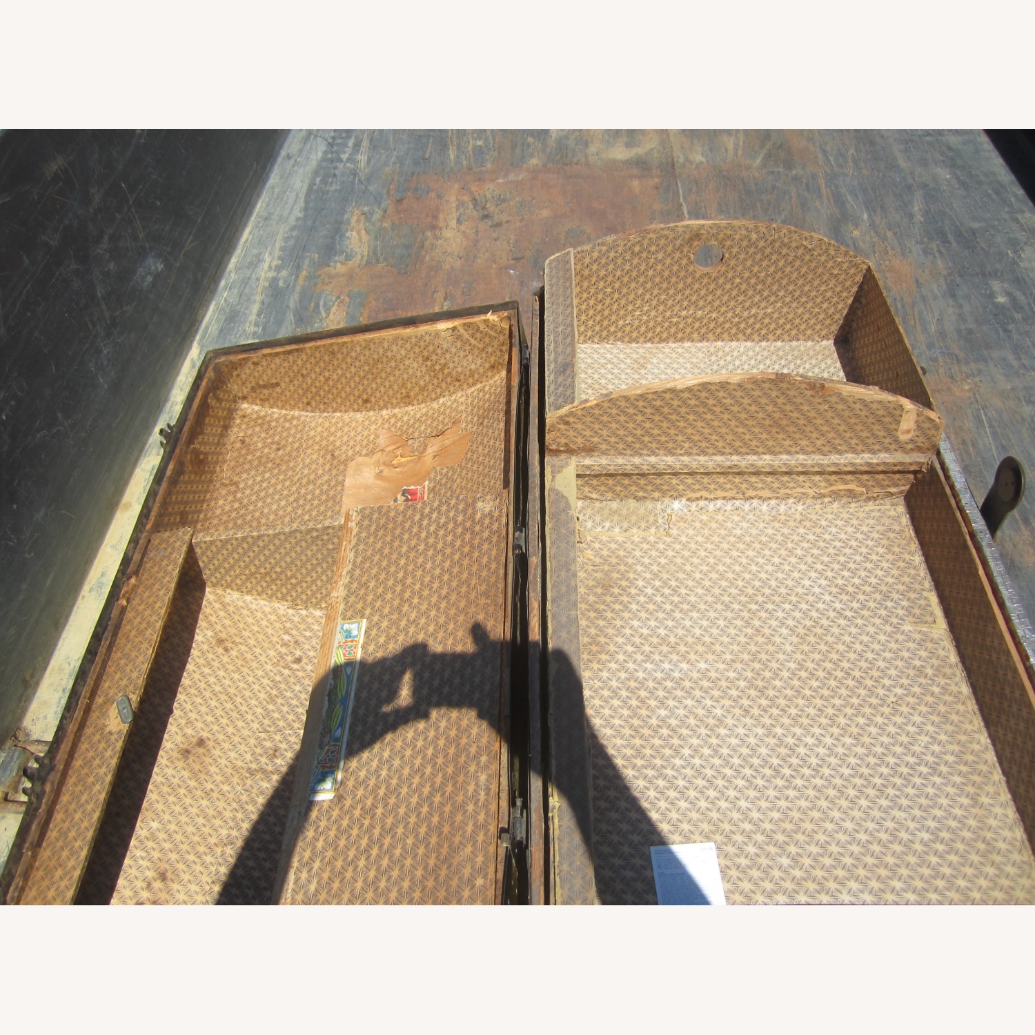 Unique Vintage Gold Tone Hump Top Trunk - image-6