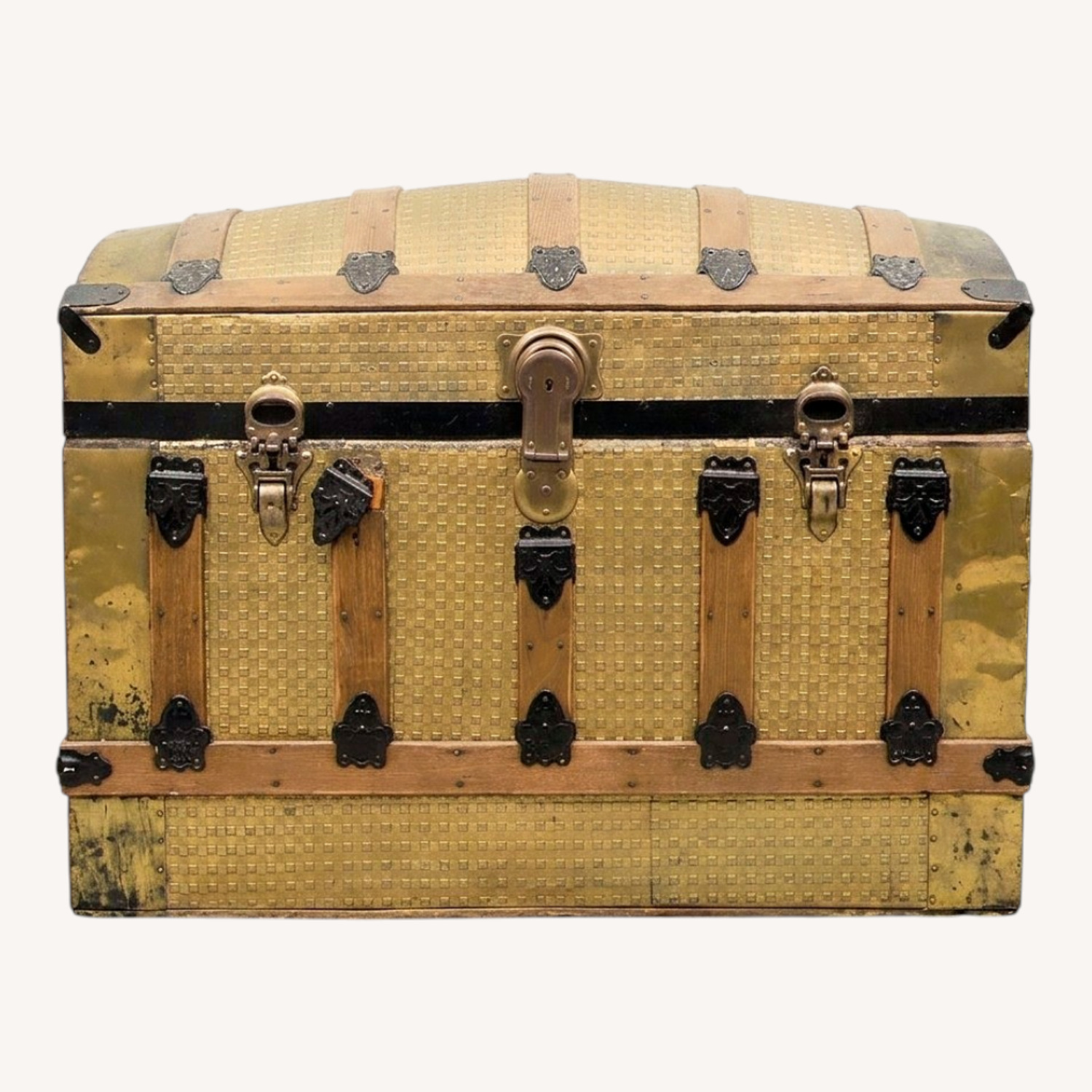 Unique Vintage Gold Tone Hump Top Trunk - image-0