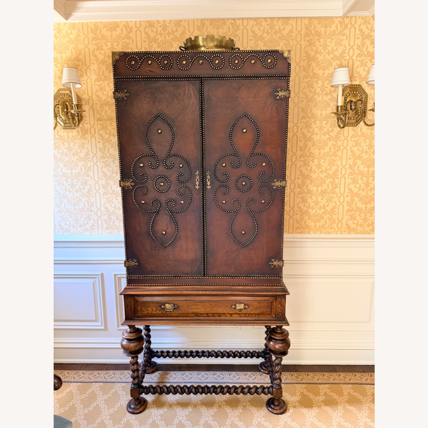 Vintage/Antique Dark Brown Leather Armoire - image-1