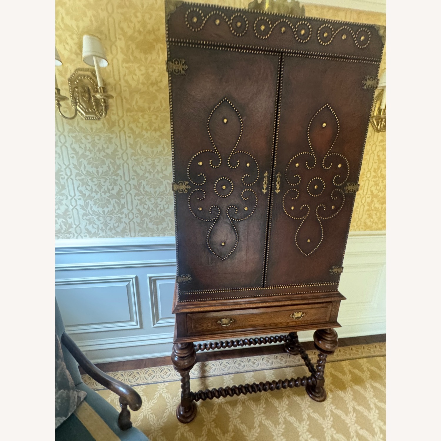 Vintage/Antique Dark Brown Leather Armoire - image-4