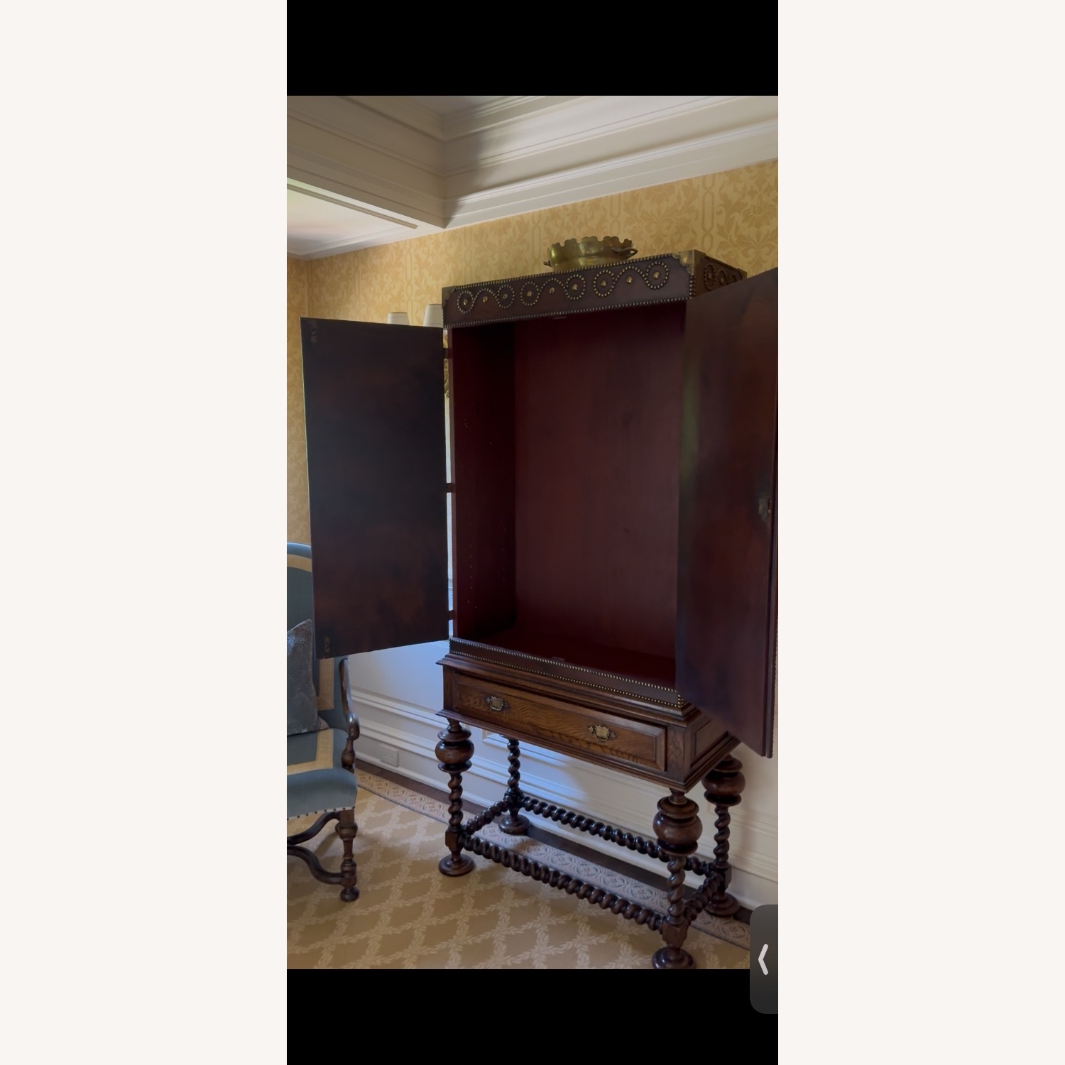 Vintage/Antique Dark Brown Leather Armoire - image-7